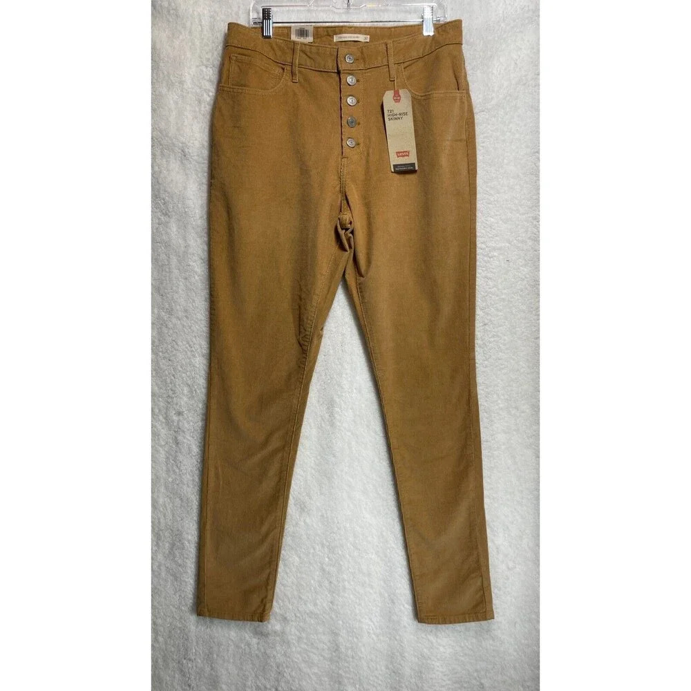 Levi’s Women’s 721 High Rise Skinny‎ Gold Yellow Corduroy Jeans Tan 14 Long NWT